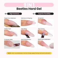 Beetles 3 Colors Hard Gel Nail Extension Kit, Clear Nude Pink Glitter Sculpted Builder Gel With Long Square Half Cover Nail Tips, UV LED Cured Salon Quality DIY Manicure Set For Women - 3 Color Kit with Long Square Tips - 查看 2