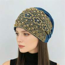Khăn trùm đầu kiểu mới đính cườm và thêu hoa, thời trang và trẻ trung, thích hợp để che tóc bạc. - Mũ thêu hạt cườm - Xem 7