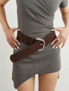 1 pieza Hebilla de metal en semicírculo de color café plateado, estilo casual y retro para mujer, cinturón ancho, adecuado para jeans, faldas, vestidos, accesorio de moda versátil para uso diario, trabajo, escuela, citas, fiestas, vacaciones - Café - Ver 4