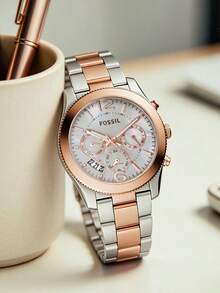 Fossil ES4135 女士腕表，珍珠贝母表盘，完美伴侣 - 白色 - 查看 1