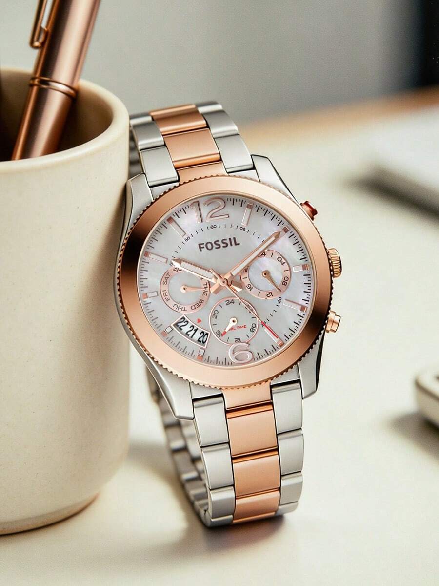 Fossil ES4135 女士腕表，珍珠贝母表盘，完美伴侣 - 白色 - 查看 1