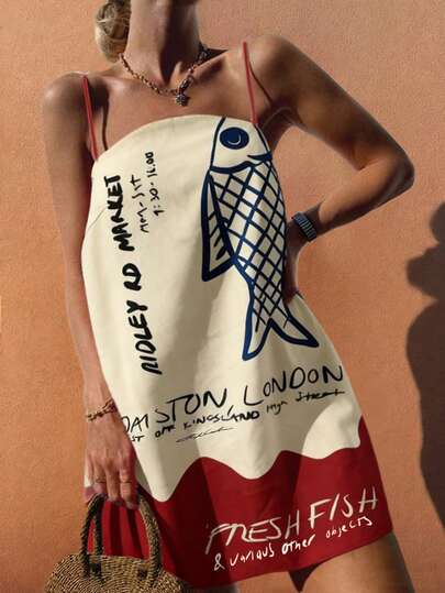 Starfish Shiny New Bohemian Style Casual Beach Dress Women's Multicolor Spaghetti Strap Short A-Line Dress Set, Regular Fit Party Summer