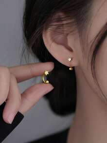 1 cặp bông tai hình ngôi sao bằng bạc Sterling S925 cho nữ, bông tai đính đá Zirconia dễ thương tối giản, thiết kế sang trọng làm quà tặng cao cấp - Ngôi sao - Xem 10