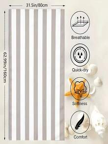 One Neutral Striped Beach Towel, Large In Size, Incredibly Soft And Quick To Dry. Timeless And Straightforward, Perfect For The Beach, Camping, And Yoga. Essential For Those Who Appreciate Minimalism. - Grayish White - View 12