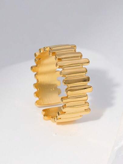 1 pieza Anillo abierto de acero inoxidable chapado en oro de 18K con diseño único de teclado de piano de estilo hip-hop, adecuado para uso diario de mujeres