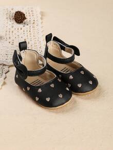1双女婴刺绣爱心时尚百搭公主鞋，适合春秋季穿着 - 黑色 - 查看 3