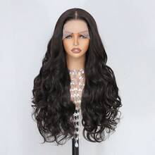 13x6蕾丝假发，黑色长卷发，女士假发，耐热丝绸材质，适合日常佩戴 - 黑色 - 查看 2