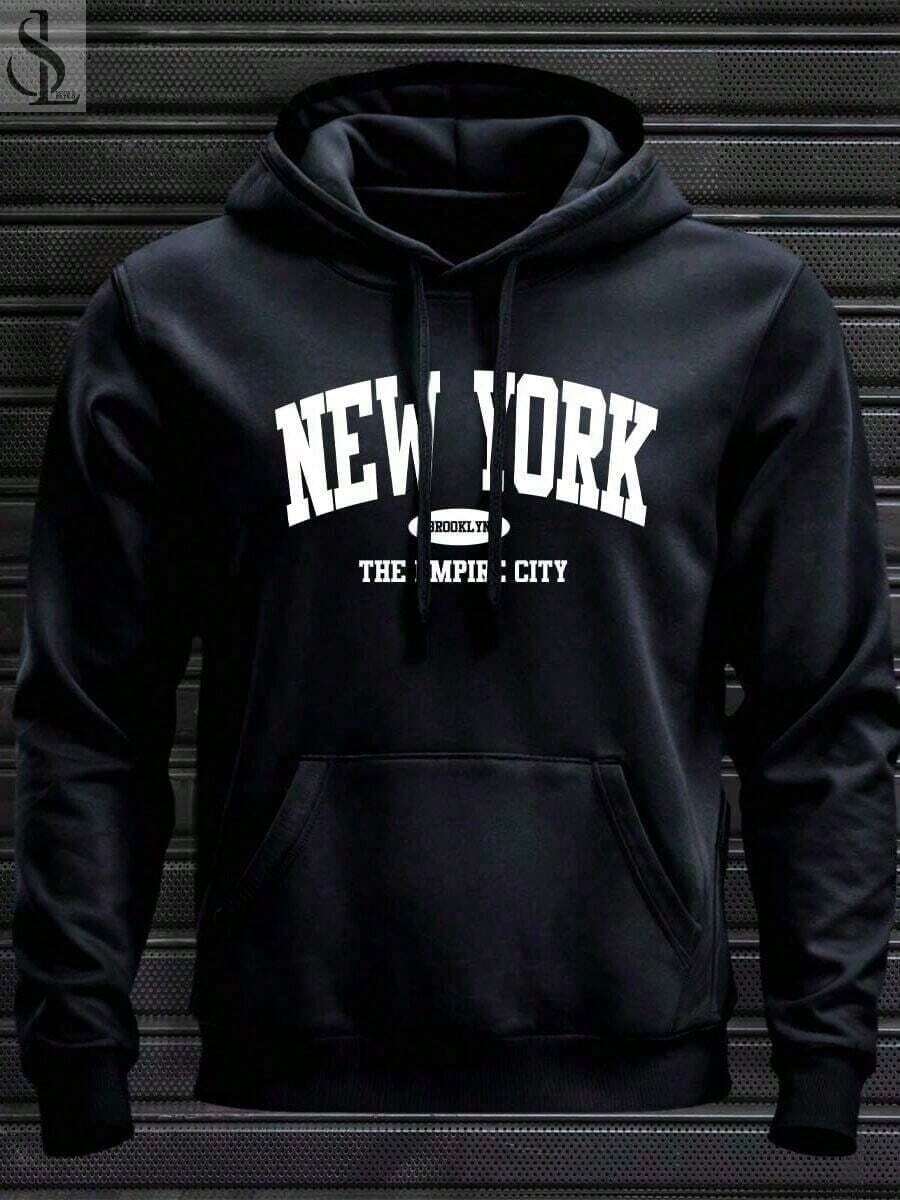 New York City Men's Unisex Kangaroo Hoodie Sweatshirt, Warm, Soft And Comfortable Winter Jacket, New Release, 100% Cotton - màu đen - Xem 1