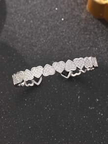 1 Set Fashionable & Elegant Cubic Zirconia Heart Bracelet & Ring Set, Gold-Plated Bracelet & Ring, Silver-Plated Bracelet & Ring, Dual Color Options, Hand Jewelry, Jewelry, Suitable For Daily Wear, Ideal Gift For Valentine's Day, Eid Al-Adha Distribution, Eid Al-Fitr Giveaway - Love - View 10