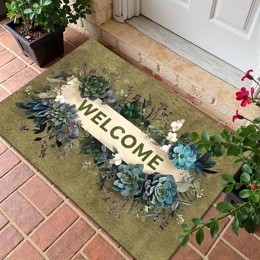 1 pieza Felpudo interesante | Felpudo de bienvenida con estampado floral decorativo, adecuado para dormitorio, cocina, comedor, baño y otros escenarios, decoración navideña, ligero, práctico, impresión de alta definición, cálido y elegante, alfombra de primavera, felpudo, alfombrita pequeña, felpudo de bienvenida, alfombra, felpudo - Multicolor - Ver 1