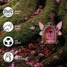 2D Handmade Wooden Fairy Door Decor, Heart & Butterfly Design Fantasy Garden & Desktop Miniature Model, Indoor/Outdoor Landscape Art, No Power Needed, Mother's Day Gift, Natural - 1PC - View 6