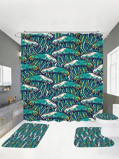 Bộ đồ dùng phòng tắm họa tiết sứa retro nghệ thuật Pop Art 1/3/4 món, tươi mới và thoải mái với không khí mùa hè, trang trí nhà cửa, rèm phòng tắm, bộ đồ dùng phòng tắm, phụ kiện phòng tắm, bao gồm rèm tắm, bộ rèm phòng tắm. Rèm tắm nhiều kích cỡ và bộ đồ dùng đồng bộ, vải polyester bền, chống nấm mốc, bộ đồ dùng phòng tắm trang trí bao gồm rèm tắm, thảm chữ U cho nhà vệ sinh, thảm chống trượt, bọc bồn cầu và 12 móc treo rèm tắm, thích hợp làm quà tặng Ngày của Mẹ, quà tặng mùa tựu trường.