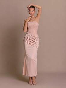 2026 Sequin Strapless Maxi Dress – Elegant Ruched Bodycon Gown With Sparkle Bodice, Pink Formal Evening Dress For Prom & Party - Hồng - Xem 4