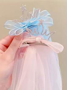 1pc Girl's Pink Crown Hairclip, Sparkling Crystal Princess Bow Hair Accessory Suitable For Birthday Party, Wedding, Photography - Multicolor - View 2
