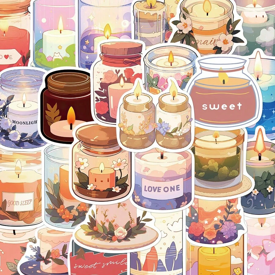 50pcs Scented Candle Stickers, Decorative For Scrapbooking, Diary, Planner, Envelope, Greeting Card, Notebook, Laptop, Handbag, Phone, Guitar, Skateboard, Luggage - Scented Candles - View 1