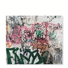 1件装都市街头艺术挂毯，适用于婚礼和摄影 - 色彩鲜艳的涂鸦墙饰，采用抗皱面料，手工缝制边缘 - 彩色背景布，是摄影师、活动策划师、装饰师和2D Fla爱好者的理想礼物。 - 彩色 - 查看 4