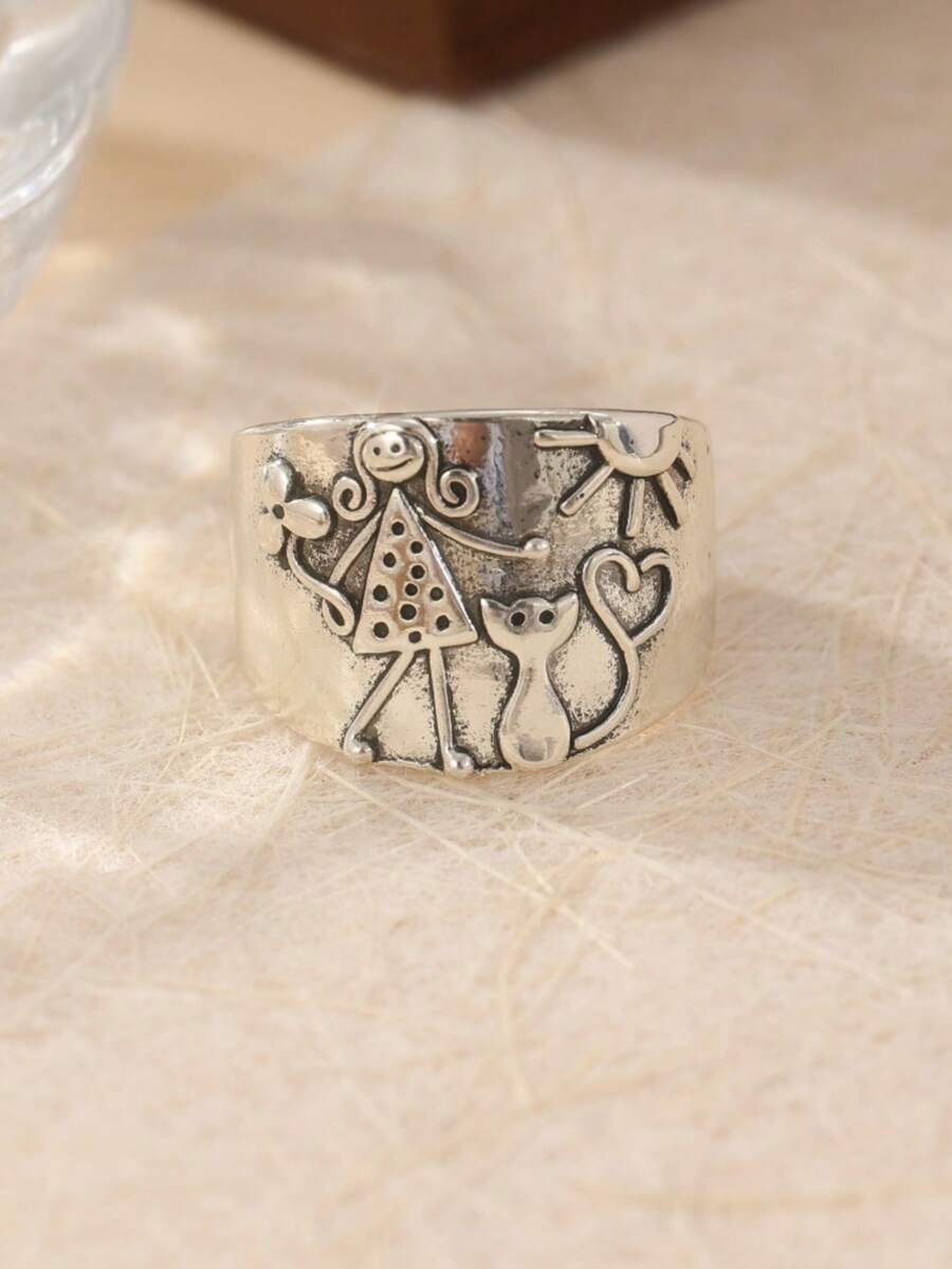 Cincin Pasangan Tembaga Buatan Tangan Antik, Cincin Kenangan, Cincin Hadiah, Cincin Pernikahan Bohemian - Perak - View 1