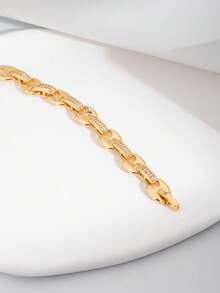 Bộ 1 vòng tay thiết kế dây xích sang trọng đính đá Cubic Zirconia, thích hợp cho nữ giới dự tiệc cưới và các sự kiện, không kèm hộp quà. - Vàng - Xem 7