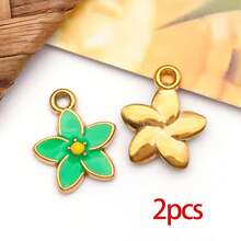 2件装镀金不锈钢珐琅花叶吊坠，高品质可爱DIY工艺品配件，适用于项链、手链、珠宝制作 - 彩色 - 查看 11