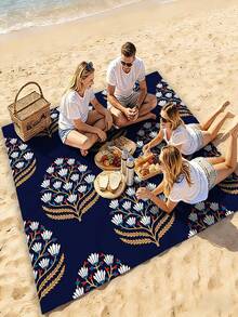 1pc Traditional Floral Pattern Picnic Blanket, Large Sand-Proof Waterproof Beach Mat, Suitable For Camping, Portable Foldable Lightweight Travel Rug, Ideal For Park Outing, Beach Trip, Barbecue And Other Outdoor Activities - C - View 15