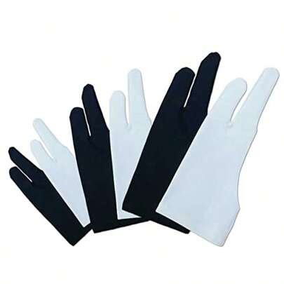 6 Pieces Artist G For Drawing Tablet S M L Two-Finr Tablet Drawing Gs Digital Artist Gs For Graphics Pen Drawing Tablet Monitor Painting-Three Size In One (Black/White)