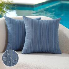 Outdoor Waterproof Throw Pillow Covers 22x22 Set Of 2 Decorative Outside Patio Furniture Cushion Cases Decor For Garden Bench Porch Couch Tent Chair Stripe Blue - Màu xanh dương, kích thước 22 inch x 22 inch (Bộ 2 cái) - Xem 3