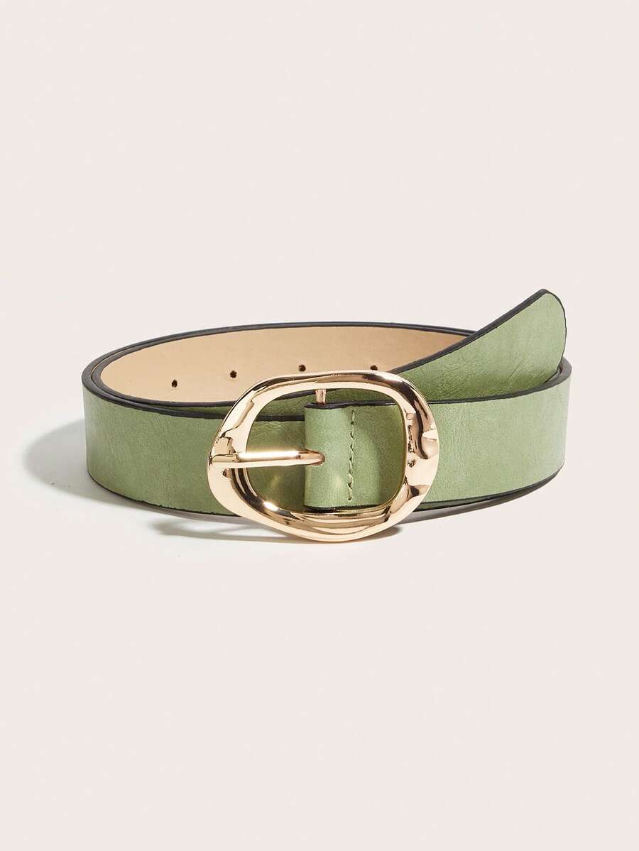 1 pieza Cinturón clásico de piel de PU con hebilla dorada para mujer, de moda para ir al trabajo, vacaciones, combinar con vestidos y pantalones, adecuado para citas, fiestas y uso diario - verde menta - Ver 1