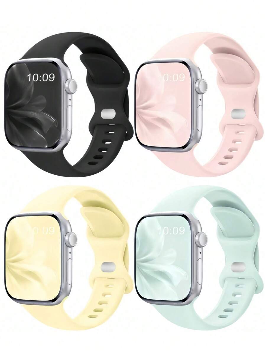4pcs Multi-Color Silicone Watch Bands Compatible With Apple Watch Series 11/10/9/8/7/6/5/4/3/2/1/Ultra, 38mm 40mm 41mm 42mm 44mm 45mm 46mm 49mm Sizes, Soft Comfortable Sports Watch Bands, Fashionable Versatile Daily Wear Accessories For Men And Women