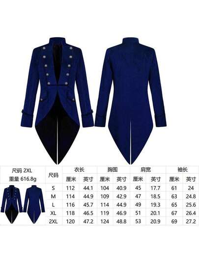 Vintage Medieval Halloween Swallowtail Mid-Length Punk Multicolored Overcoat For Men, Cosplay Costume