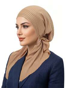 1 chiếc khăn trùm đầu sang trọng kiểu Châu Âu và Mỹ, họa tiết sọc tinh tế đính đá, kiểu dáng cong mềm mại, thời trang dành cho phụ nữ Hồi giáo, thích hợp đi biển hoặc đi nghỉ mát. - Nhiều màu - Xem 17