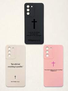 标语三件套圣经经文十字架手机壳，基督教信仰风格，柔软保护套，简约文字布局+十字架符号，印有腓立比书4:13，适配多种手机款式，全边防摔设计，精准开孔，适合宗教信徒日常使用，教会礼物，生日/毕业/宗教节日礼物，兼容和Galaxy手机 - 彩色 - 查看 20