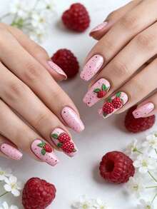 24 miếng dán móng tay họa tiết trái cây cỡ vừa-dài, móng giả chấm bi hồng kiểu dáng ngọt ngào, hình vuông, thích hợp sử dụng hàng ngày, dự tiệc, du lịch, làm móng tiện lợi. - Màu Hồng  Dưa hấu - Xem 3