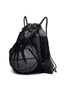 Multifunctional Sports Drawstring Net Bag Backpack With Independent Mesh Ball Storage Bag Portable Basketball Net Bag With Zipper Pocket Suitable For Men Women Basketball Soccer Volleyball And Rugby Sports Equipment Storage Basketball Gear - Multicolor - View 2