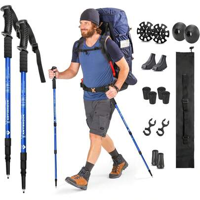 Bastones Senderismo, Juego De Bastones De Trekking, Baston De Senderismo Hiking Para Caminar Plegables, Bastones De Caminar Con Amortiguador De Golpes, Telescópicos, Ideales Para Camping, Senderismo Y Esquí