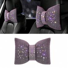 1pc Rhinestone Car Headrest Neck Pillow, Pink Driver-Specific Car Cushion, Shiny Crystal Diamond Bow Neck Support Relaxation Pillow, Women's Car Interior Accessory - Pink - View 2