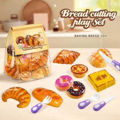 12pcs Realistic Sliced Bread Toy Set, Including Detachable Doughnuts, Croissants, Egg Tarts And More. Reusable Kitchen Toys With Knife And Fork. Assembling And Cutting To Develop Hands-On Skills And Learning