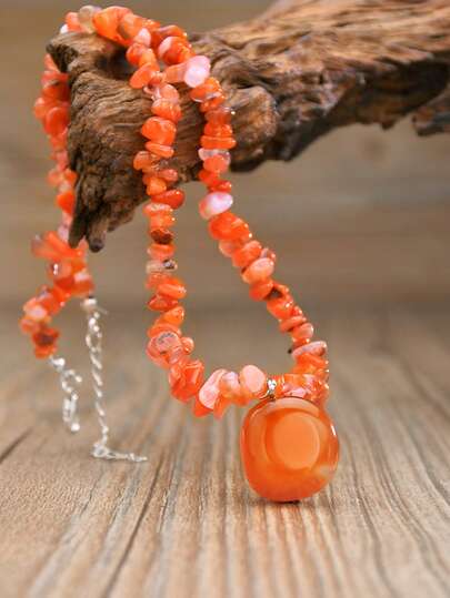 优雅不对称天然石吊坠项链，玛瑙和绿东陵玉串珠，时尚配饰，适合春夏度假装扮，情人节礼物