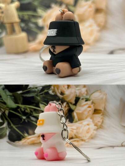 Cute 1pc Men's Creative Hoodie Teddy Bear Keychain Pendant Valentine's Day Car Accessories Bag Charm School Goth Y2k