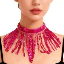Belly Dance Sequin Fringe Choker Necklace Women Sparkly Tassel Collar Oriental Dance Performance Accessory DS Nightclub Stage Show Costume Jewelry (Multiple Colors Available) - Multicolor - View 12
