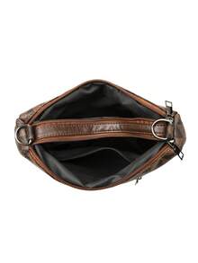 New Women's Large Capacity Crossbody Bag, Bohemian Style Adjustable Wide Strap Multi-Pocket Contrast Color Vintage Printed PU Material Commuter Casual Handbag - Brown - View 10