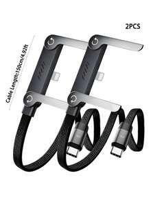 2pcs/1pc 2-In-1 Multifunctional Data Cable, Max 27W Fast Charging With Stand, Nylon Braided Material, Supports Rapid Charging, Built-In Phone Stand, T-Shaped Foldable Design, USB-C To Lightning Interface, Suitable For IPhone 14/13/12/11/XS/9/8 - Great For Home, Office And Travel Use - Black - View 10