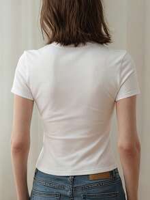 女士夏季新款休闲修身圆领短款T恤，时尚日常穿着及度假T恤 白色 - 白色 - 查看 5