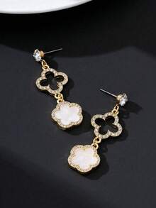 1 Đôi bông tai mặt dây chuyền hình cỏ bốn lá và cỏ năm lá rỗng, sang trọng, thanh lịch dành cho nữ, phong cách bãi biển (Không kèm hộp quà) - Vàng - Xem 7