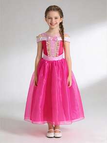 Vestido plisado con bloques de color lindo para niña, adecuado para fiestas y banquetes - Rosa Fucsia - Ver 5