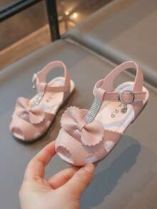 1 Pair Summer New Girls Sandals, Soft Sole Comfortable Open Toe Bowknot Princess Shoes - Pink - View 6