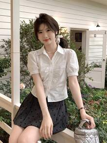 Áo kiểu nữ tay bồng cánh hoa - trắng - Xem 1