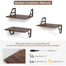 Estantes Flotantes Montados en la Pared Estante de lis Montado en la pared para Sala de Estar Estanterías con Sportes de Ml 16 pulgadas de anco x 12 D para Dormito Cocina 2PCS Marrón - como en la foto - Ver 7
