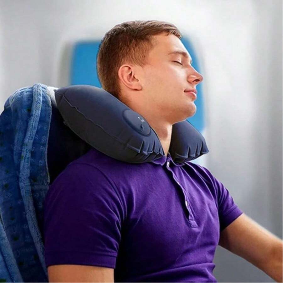 Portable Travel Pillows, Neck Pillow For Travel, Push Inflatable U-Shaped Pillow Provides Neck In Any Sleeping Position On Flights, Car, And At Home, Comfortable Airplane Travel Pillow - 黑色 - 查看 1