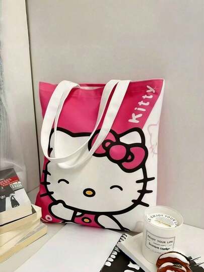 SANRIO Hello Kitty 女士大容量手提包/单肩包/旅行包，可爱大容量毛绒单肩包，手提包，卡通多功能手提包/通勤包，适合旅行、上学、工作、外出，便携时尚，易于携带，是海滩、邮轮和度假的理想之选。