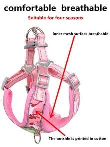 1 pieza Arnés para mascotas sin tirones, chaleco reflectante para perros, arnés para mascotas cómodo, transpirable y ajustable con estampado rosa para paseos al aire libre para perros pequeños y medianos - Rosa - Ver 4